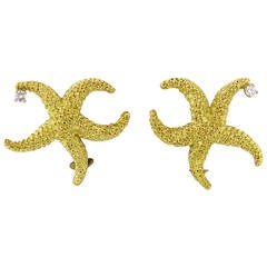Whimsical Diamond Gold Starfish Earrings