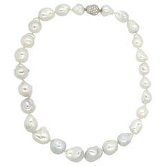 Fine South Sea Baroque Pearl Diamond Gold Necklace