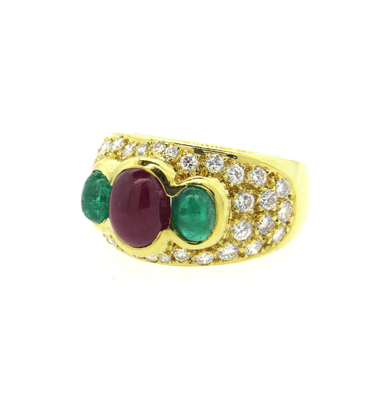 Classic Gold Emerald Ruby Diamond Ring