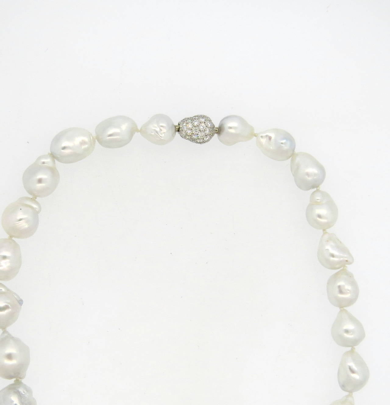 Fine South Sea Baroque Pearl Diamond Gold Necklace at 1stDibs