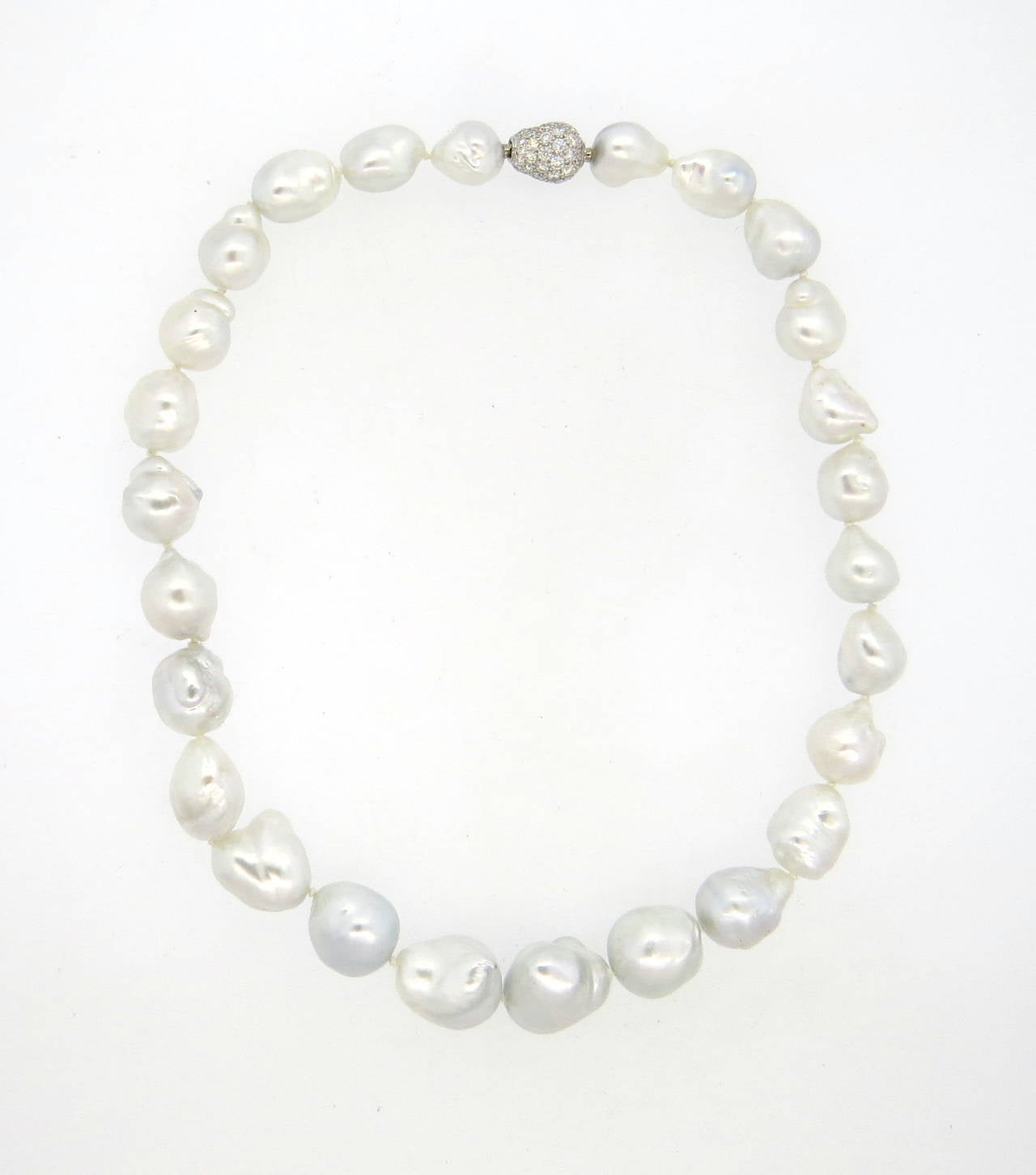 Women's Fine South Sea Baroque Pearl Diamond Gold Necklace