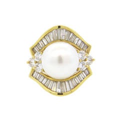 Large South Sea Pearl Diamond Gold Cocktail Ring