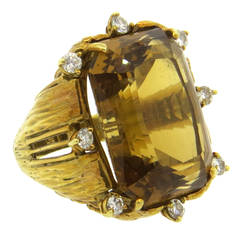 1960s Large Citrine Diamond Gold Ring