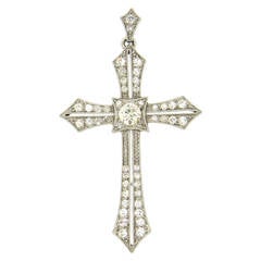Antique Diamond Platinum Cross Pendant