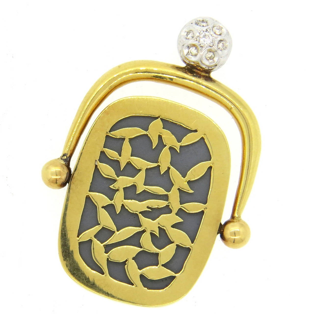 Unusual Artisanal Diamond Gold Mirror Fob Pendant