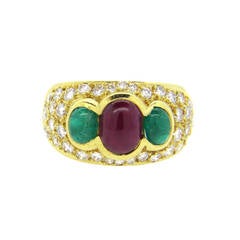 Classic Gold Emerald Ruby Diamond Ring