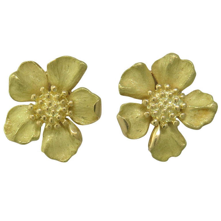Tiffany & Co Wild Rose Flower Gold Earrings