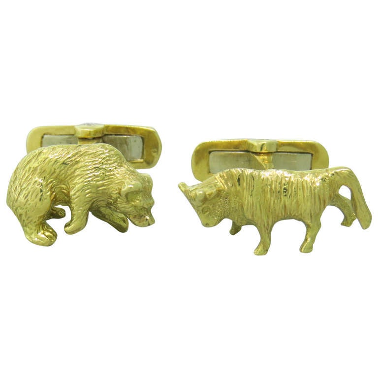 Gold Bull and Bear Stockbroker Cufflinks