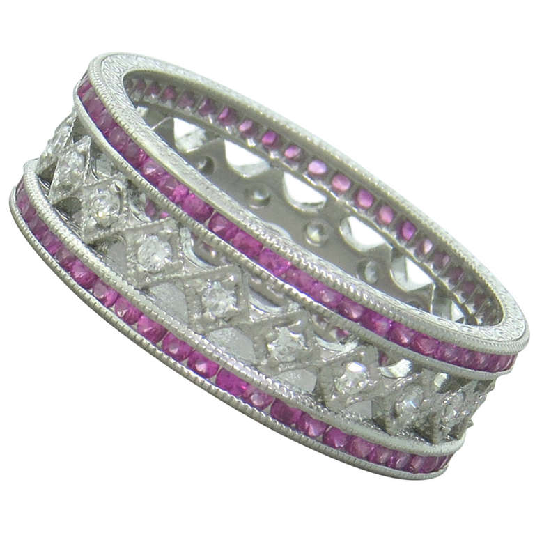 Platinum Pink Sapphire Diamond Band Ring