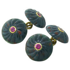 Trianon Gold Bloodstone Ruby Cufflinks