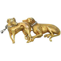 Antique Gold Diamond Greyhound Dog Brooch Pin