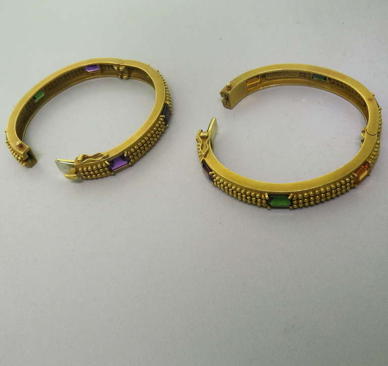 Kieselstein-Cord Set of Two Multicolor Gemstone Bangle Bracelets In Excellent Condition In Lambertville, NJ