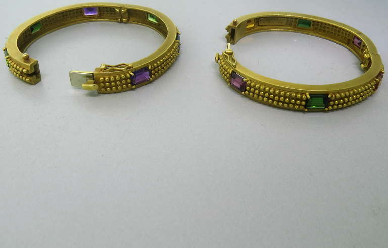 Women's Kieselstein-Cord Set of Two Multicolor Gemstone Bangle Bracelets