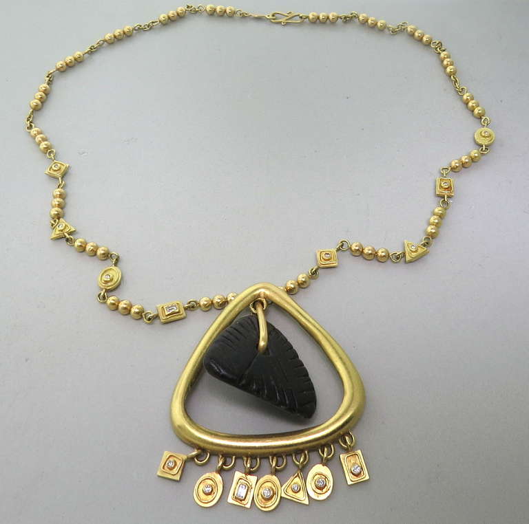 Women's Artisan Diamond Gold Stone Pendant Necklace
