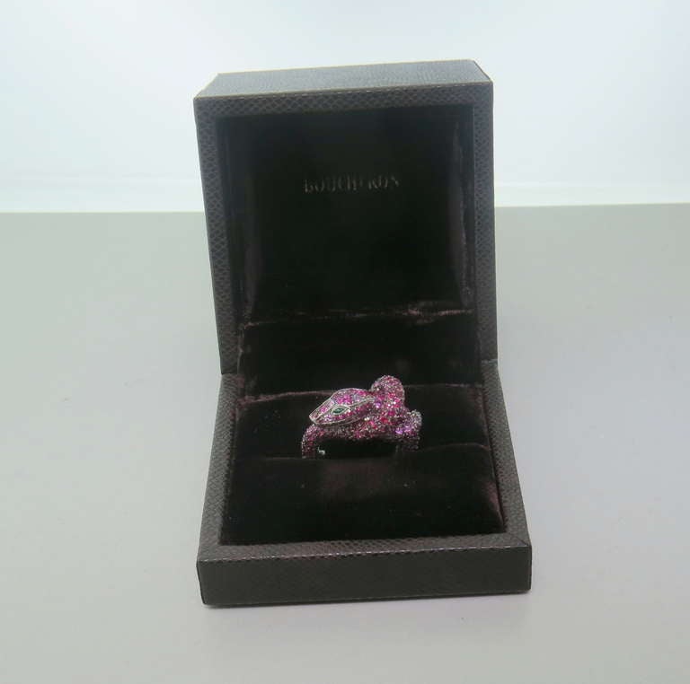 Boucheron Kaa Snake Sapphire Ruby Emerald Diamond Ring In Excellent Condition In Lambertville, NJ