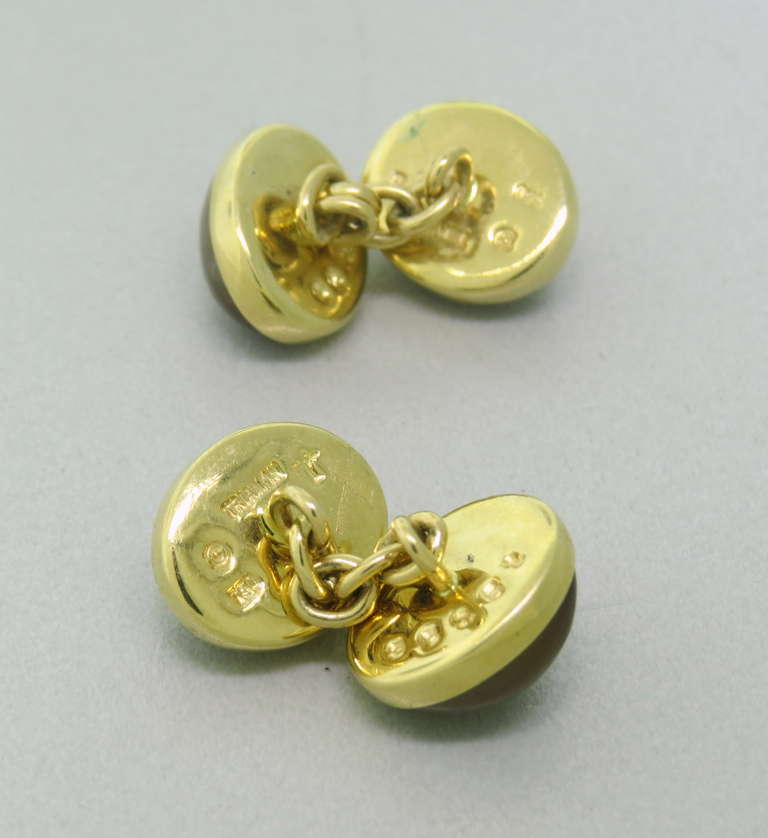 18k gold cufflinks by Trianon with agate stones. Cufflink top is 12.5mm x 10.5mm . Marked Trianon and 750. weight - 6.2g