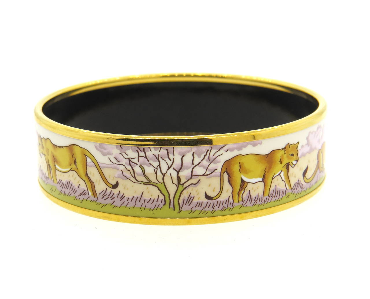 Hermes Lion Motif Enamel Bangle Bracelet at 1stDibs | hermes lion bracelet