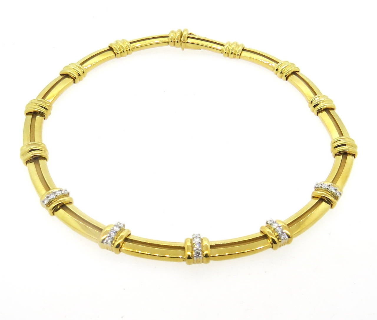 Tiffany & Co Atlas Collection Gold Platinum Diamond Necklace In Excellent Condition In Lambertville, NJ