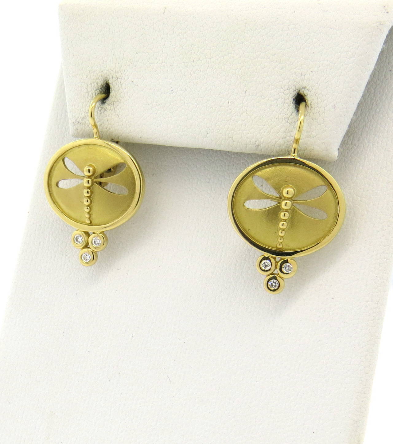 Temple St. Clair Gold Diamond Dragonfly Earrings In New Condition In Lambertville, NJ