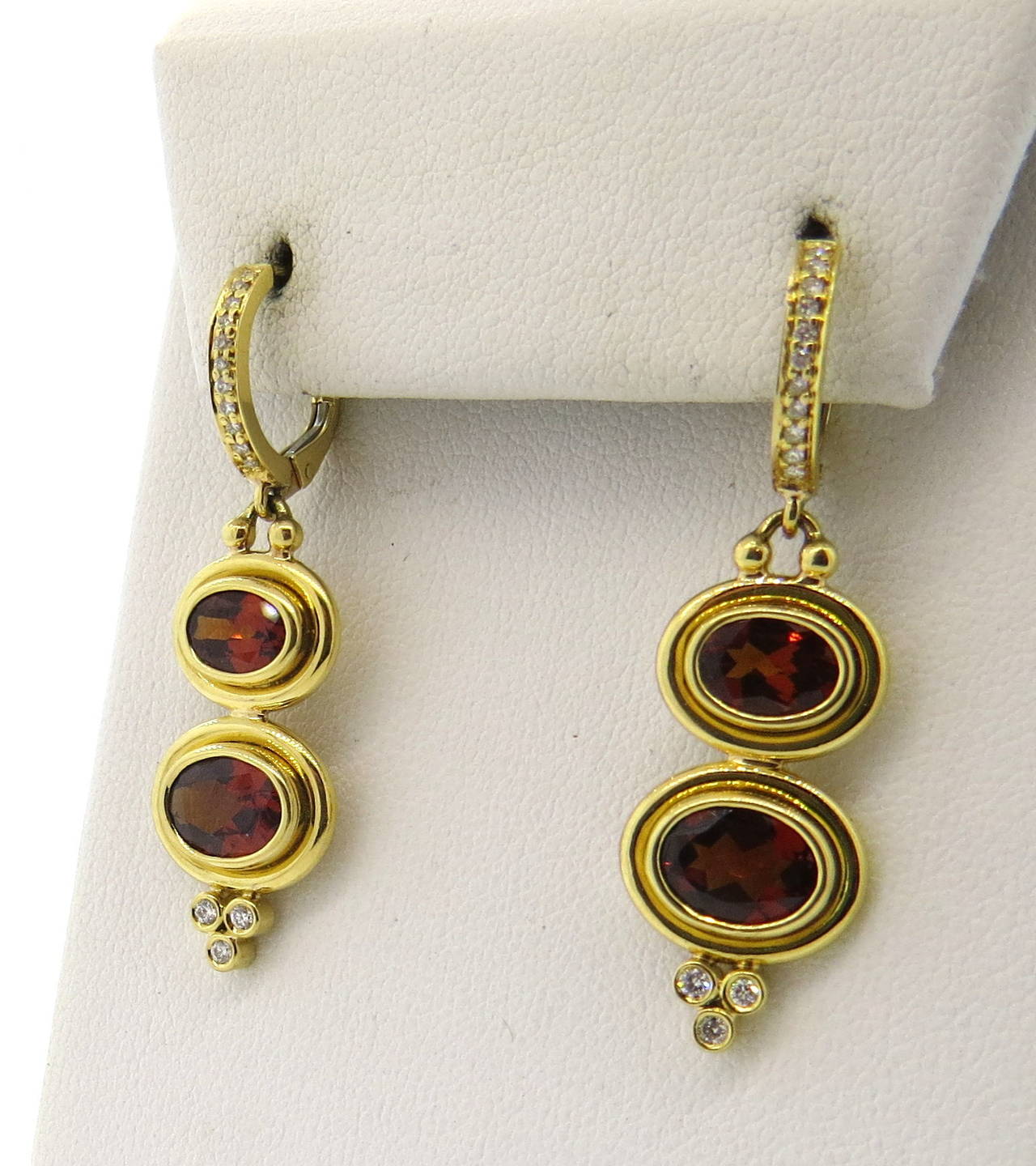 Temple St. Clair Madeira Citrine Diamond Gold Drop Earrings In Excellent Condition In Lambertville, NJ