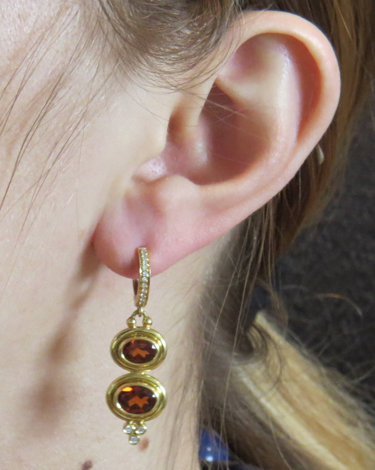 Women's Temple St. Clair Madeira Citrine Diamond Gold Drop Earrings