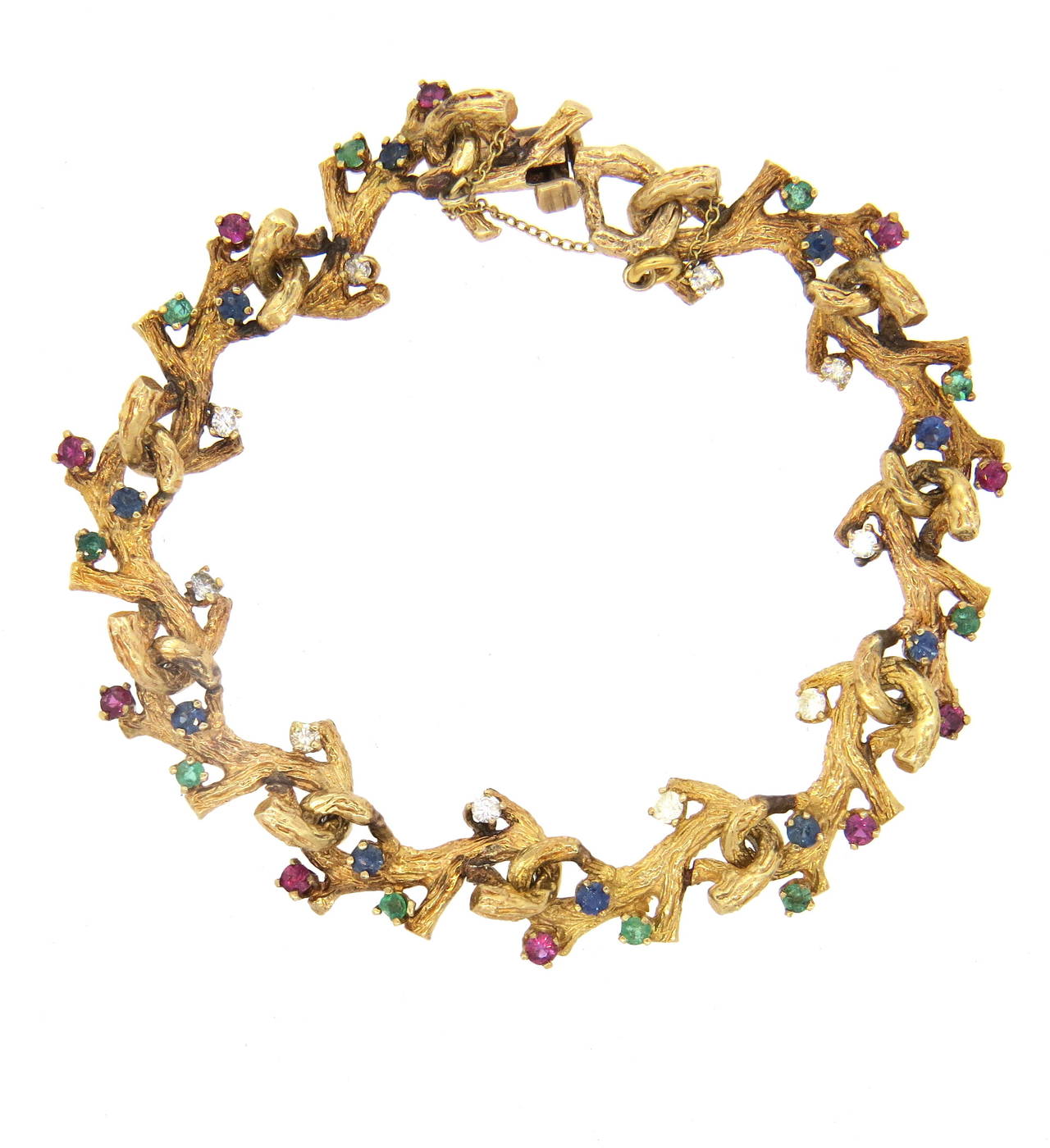 Women's Naturalistic Gold Diamond Emerald Ruby Sapphire Bracelet