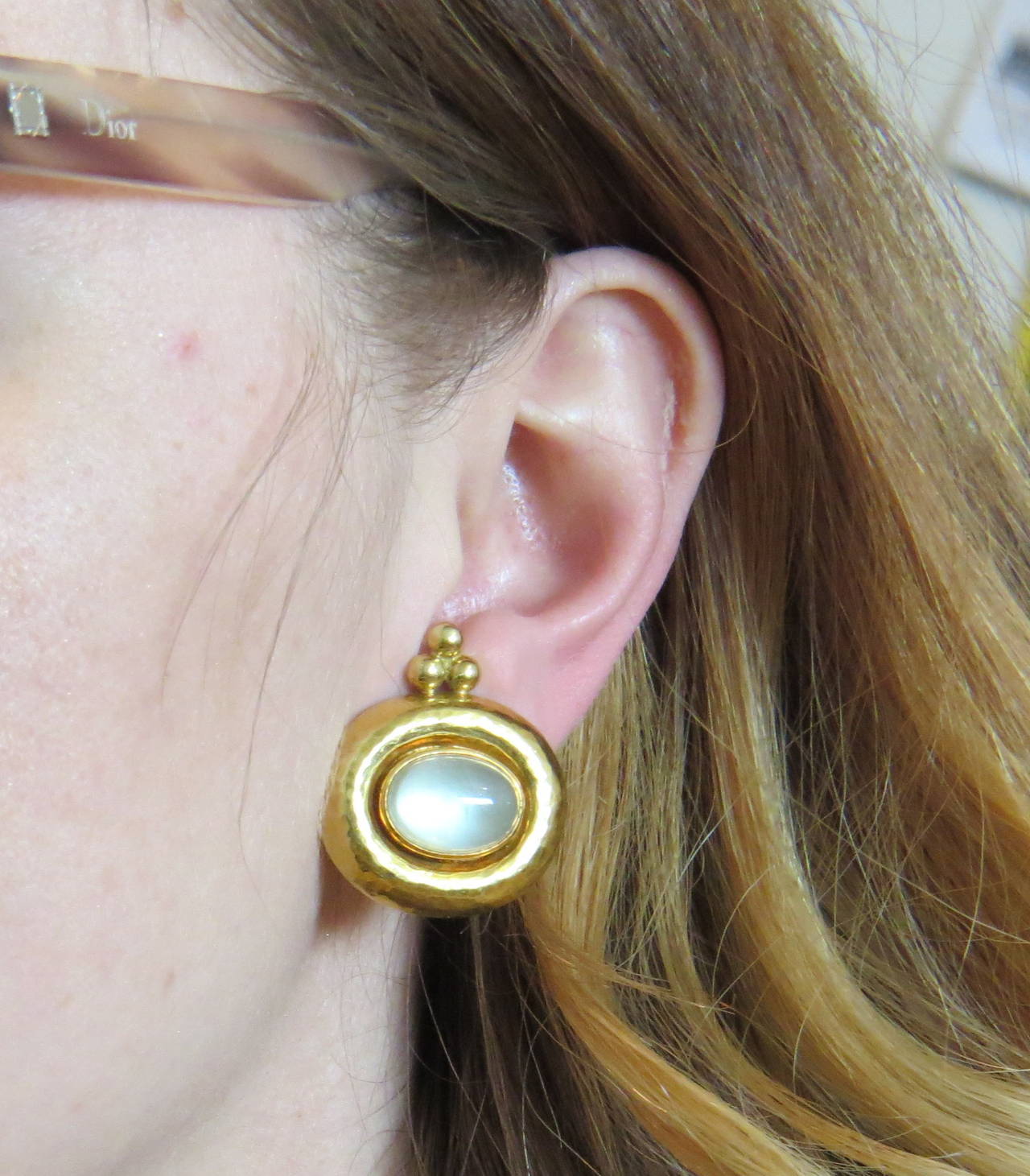 Women's Elizabeth Gage Gold Moonstone Cabochon Earrings