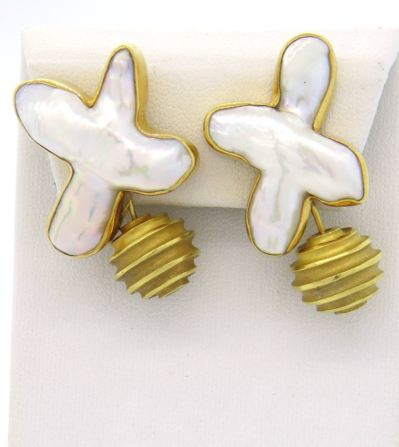Christopher Walling Biwa Pearl Gold Day and Night Earrings 6