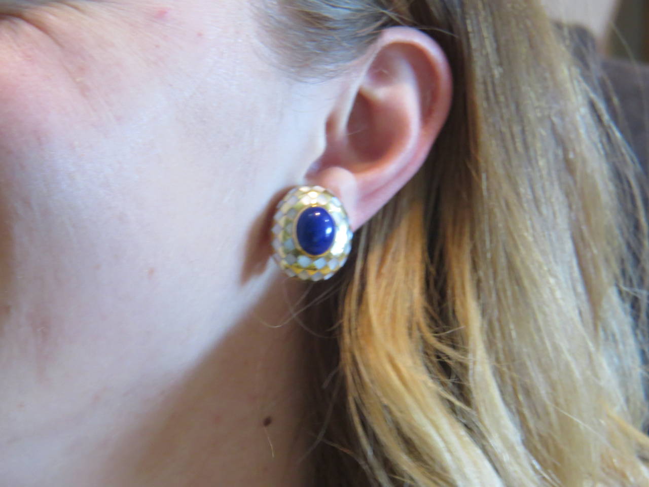 Angela Cummings Lapis Mother of Pearl Gold Earrings 1