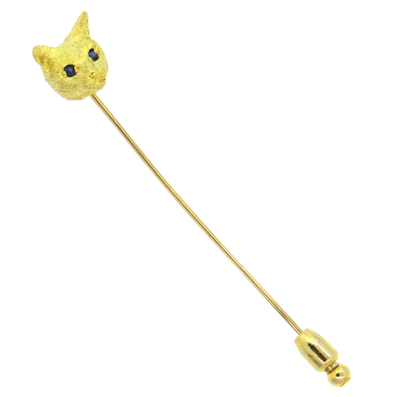 Fine Sapphire Gold Cat Stick Pin