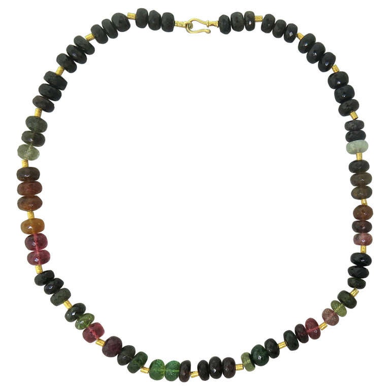 Multicolor Tourmaline Bead Gold Necklace