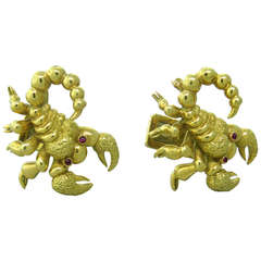 Whimsical Ruby Gold Scorpion Cufflinks