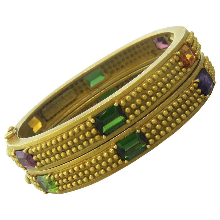 Kieselstein-Cord Set of Two Multicolor Gemstone Bangle Bracelets