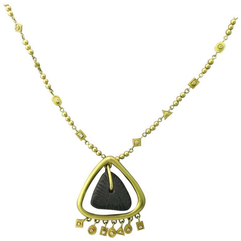 Artisan Diamond Gold Stone Pendant Necklace