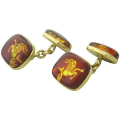 Vintage Trianon Gold Amber Zodiac Sign Cufflinks