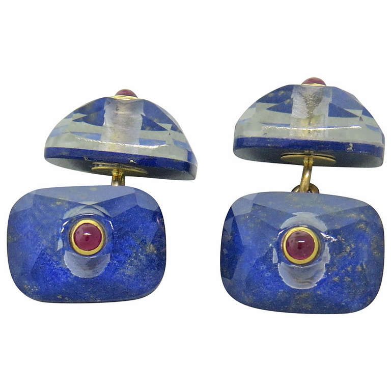 Trianon Lapis Crystal Ruby Cufflinks