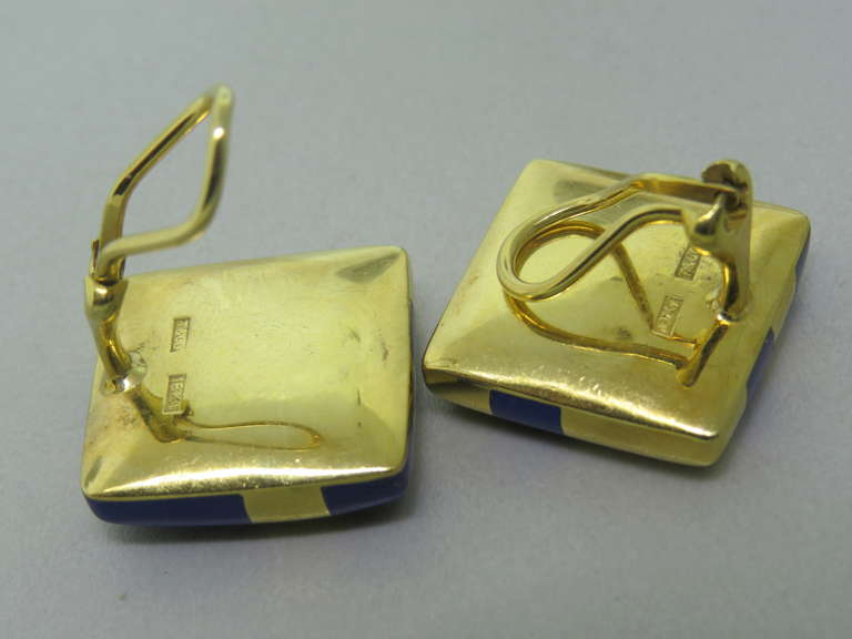 Uncut Tiffany & Co. Inlay Lapis Lazuli Gold Earrings For Sale