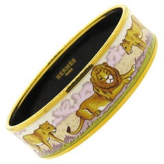 Hermes Lion Motif Enamel Bangle Bracelet