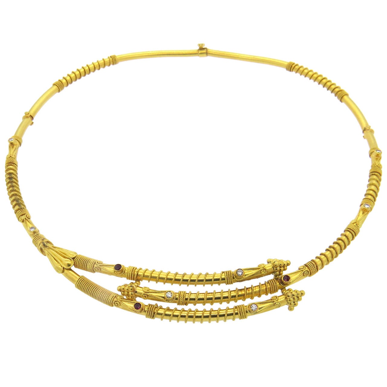 Greek Gold Ruby Diamond Collar Necklace