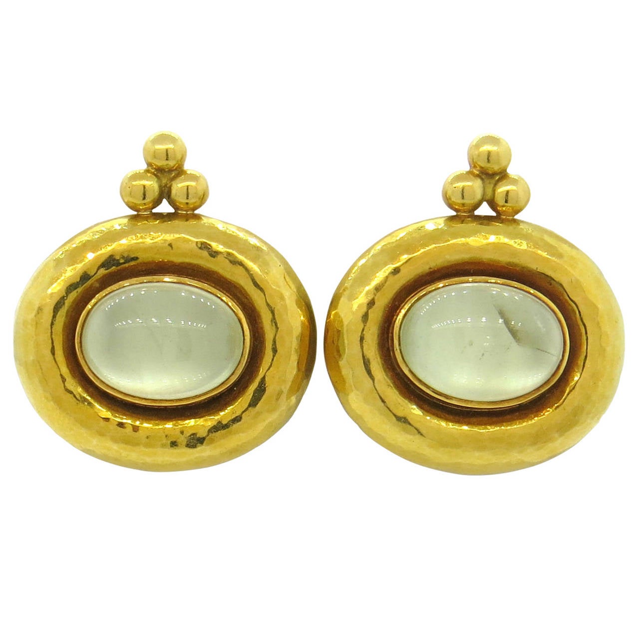 Elizabeth Gage Gold Moonstone Cabochon Earrings