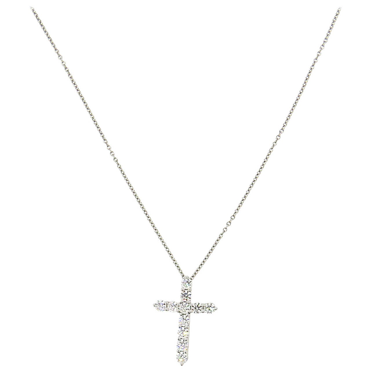 Fine Platinum Diamond Cross Pendant Necklace