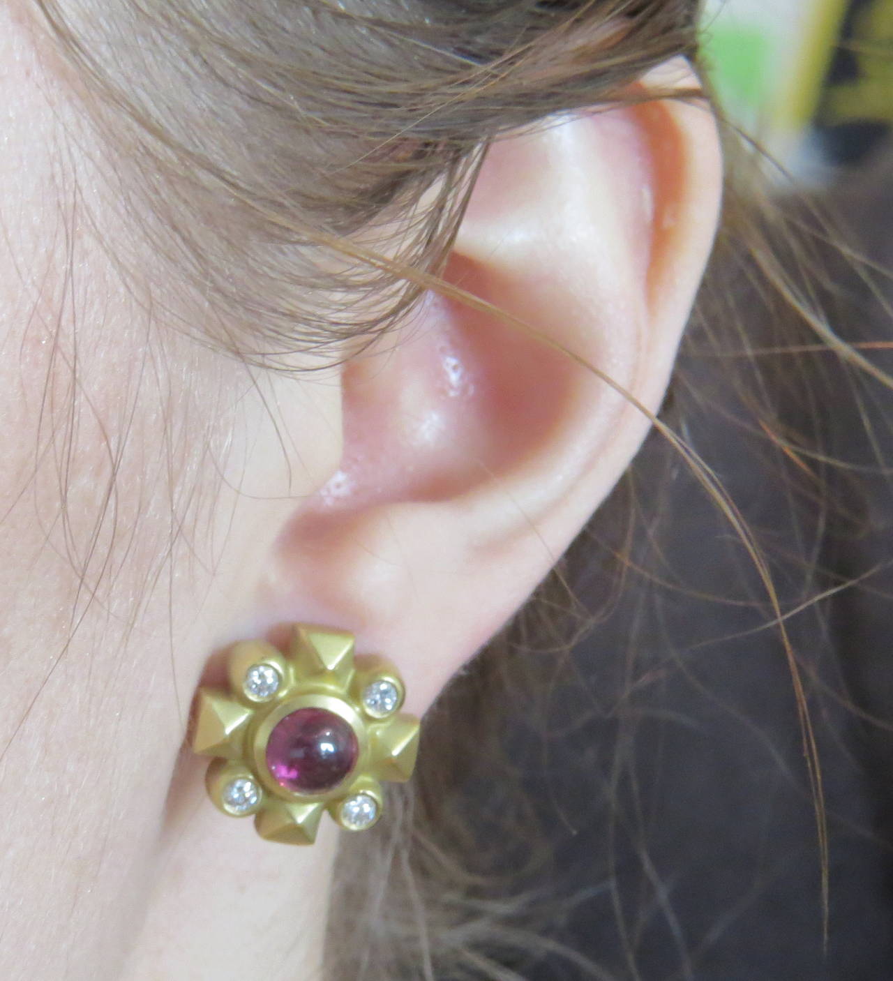 Women's Kieselstein Cord Cabochon Tourmaline Diamond Gold Earrings