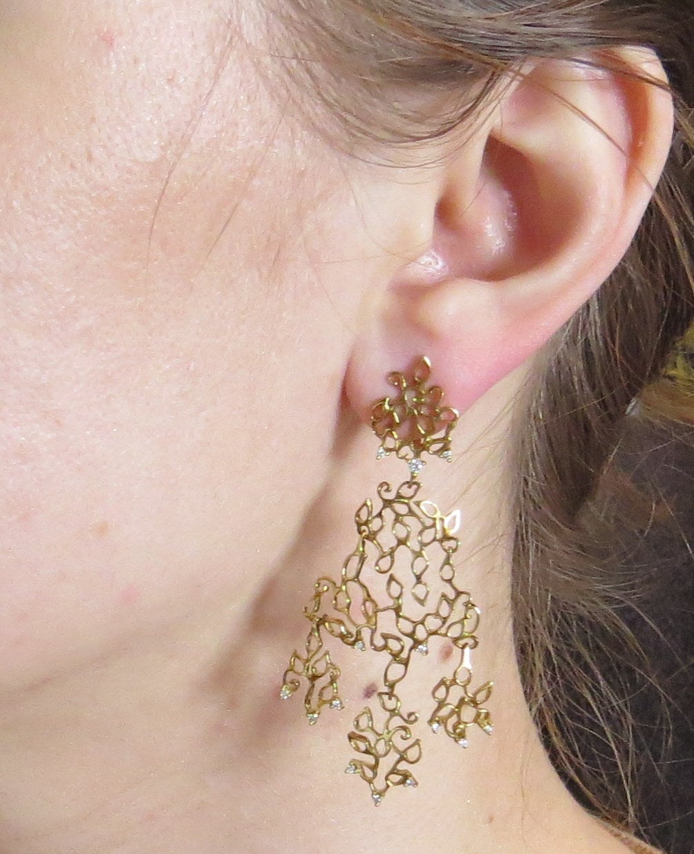 H Stern Diamond Gold Lace Chandelier Earrings at 1stDibs