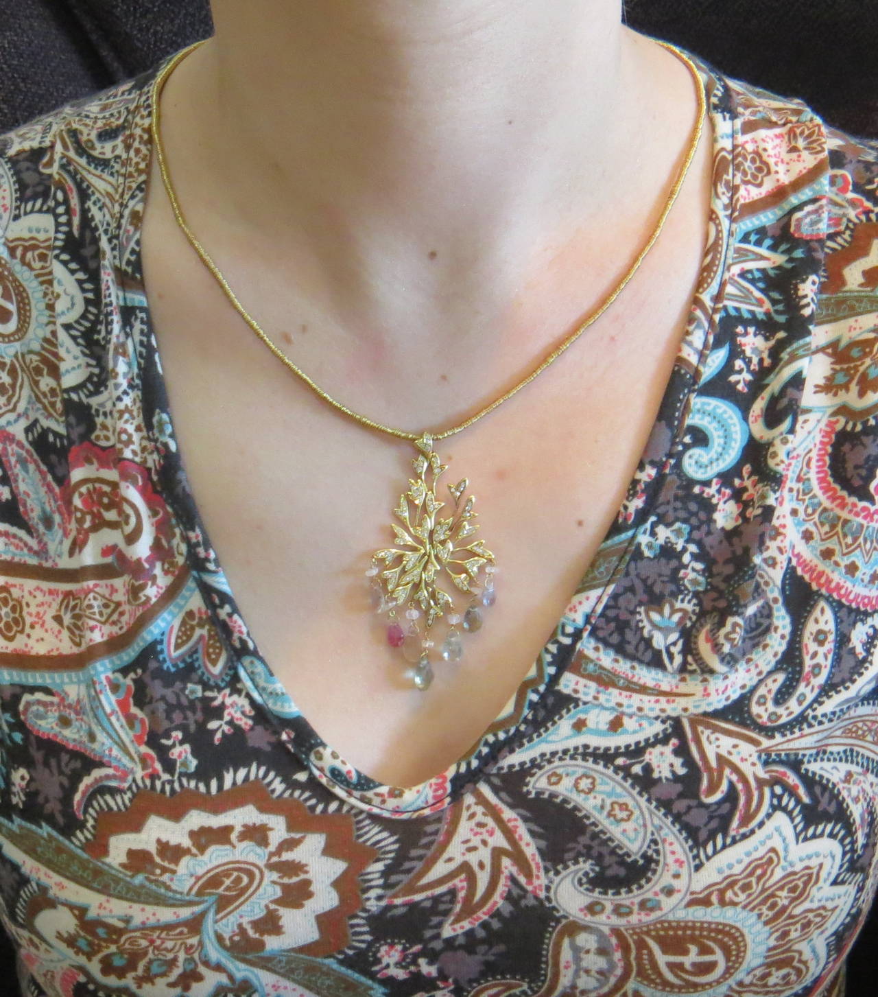 H. Stern Gemstone Diamond Gold Pendant Necklace In Excellent Condition In Lambertville, NJ