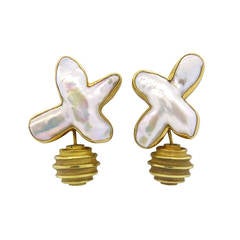 Christopher Walling Biwa Pearl Gold Day and Night Earrings