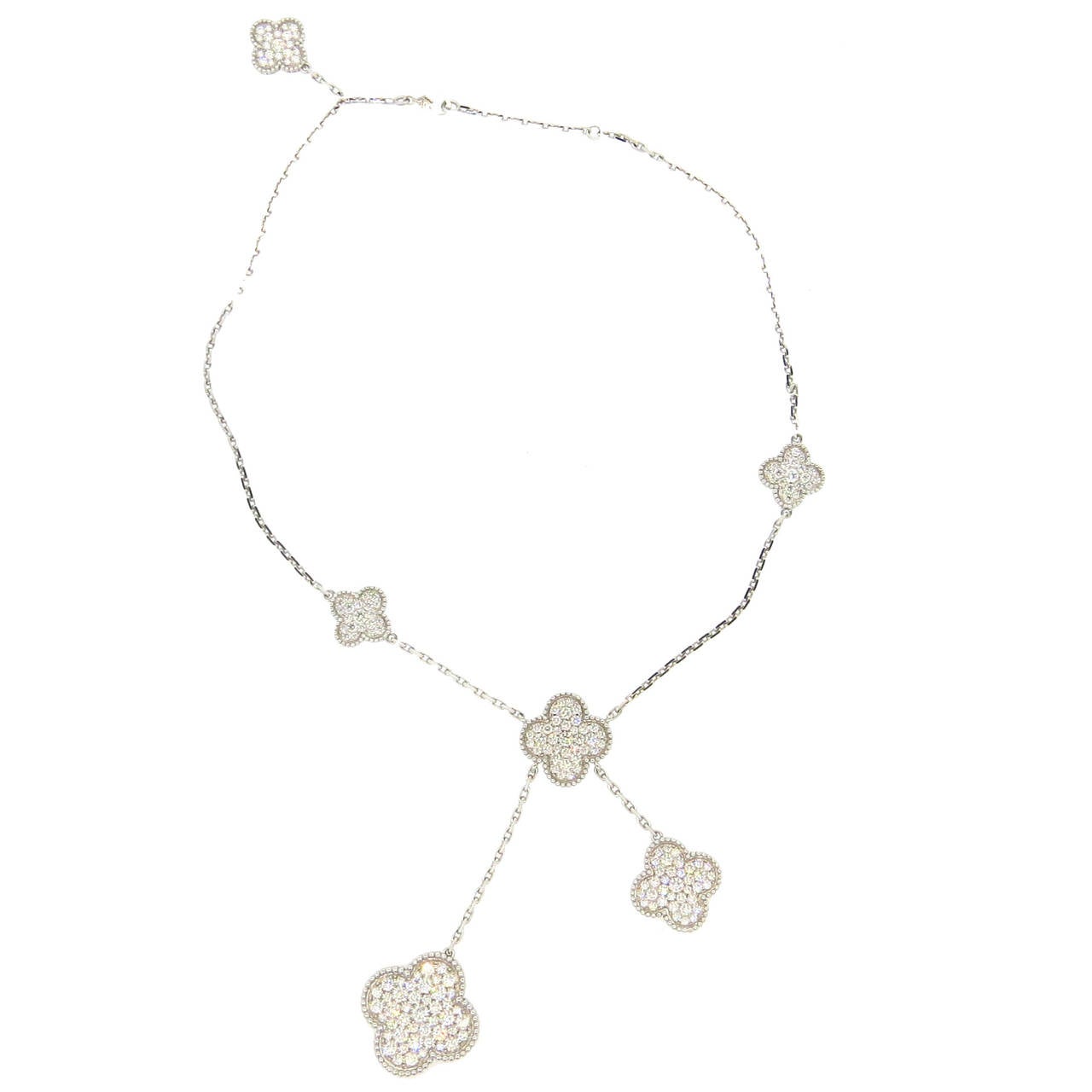 Magic Alhambra necklace, 6 motifs 18K white gold, Chalcedony