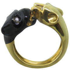 Emaille-Diamant-Gold-Pantherkopf-Ring
