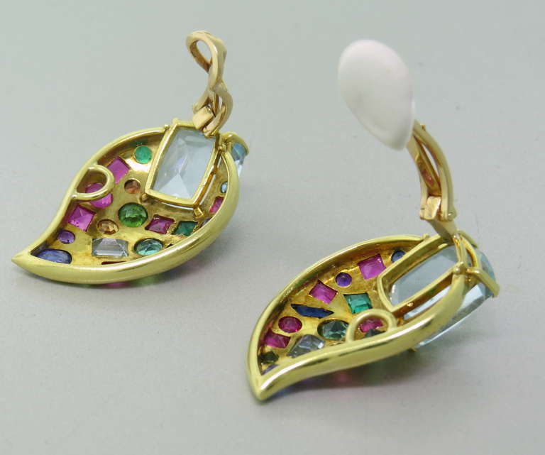 Women's Multicolor Gemstone Gold Earrings