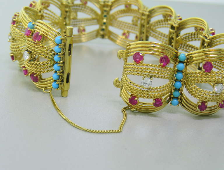 Women's Spritzer and Furman Turquoise Ruby Diamond Gold Bracelet