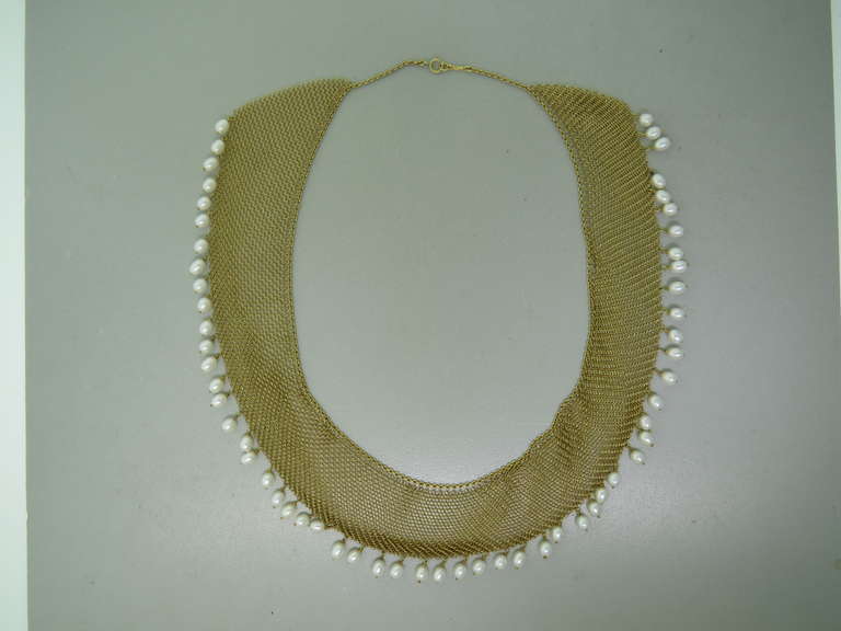 Delicate 18k gold mesh necklace with pearls by Elsa Peretti for Tiffany & Co. 

Necklace is 16